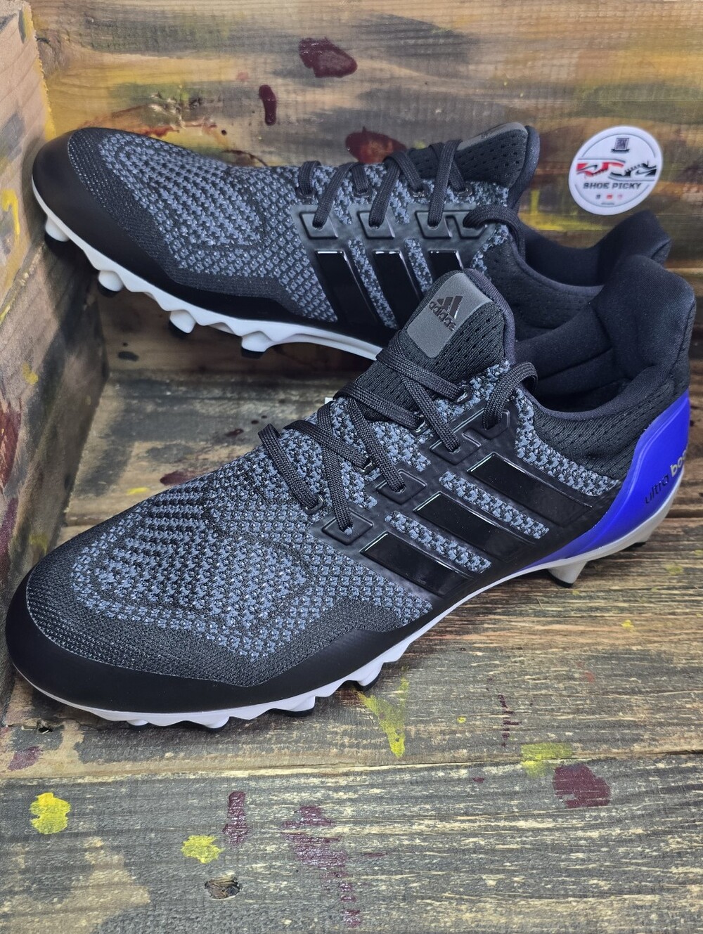 Adidas Ultraboost Football Cleats Black Blue Woven JP7410 Men’s Size 12‎ New